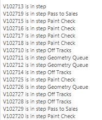 screen of simple text list